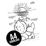 Ausmalbild Mina & Melody im Sonnenuntergang (A4) zum Download