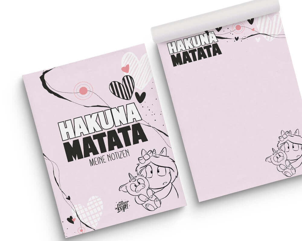 Notizblock Hakuna Matata A5 + Kugelschreiber - Einhorn Mina Set