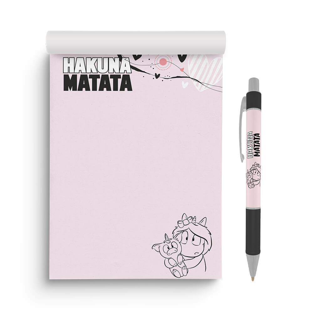 Notizblock Hakuna Matata A5 + Kugelschreiber - Einhorn Mina Set