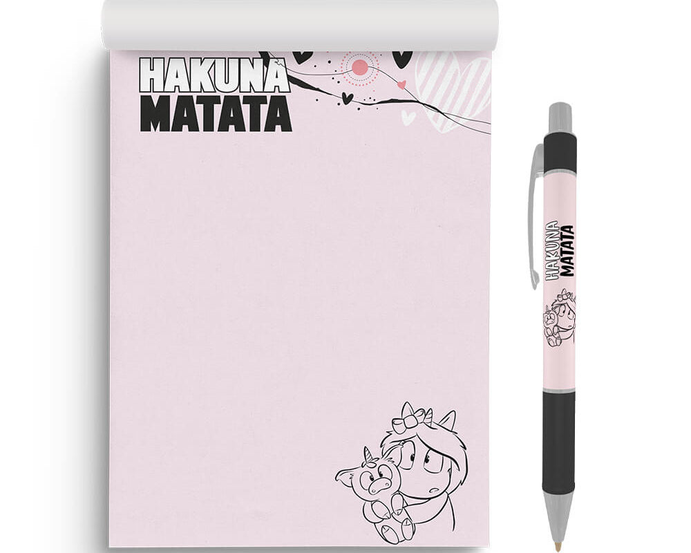 Notizblock Hakuna Matata A5 + Kugelschreiber - Einhorn Mina Set